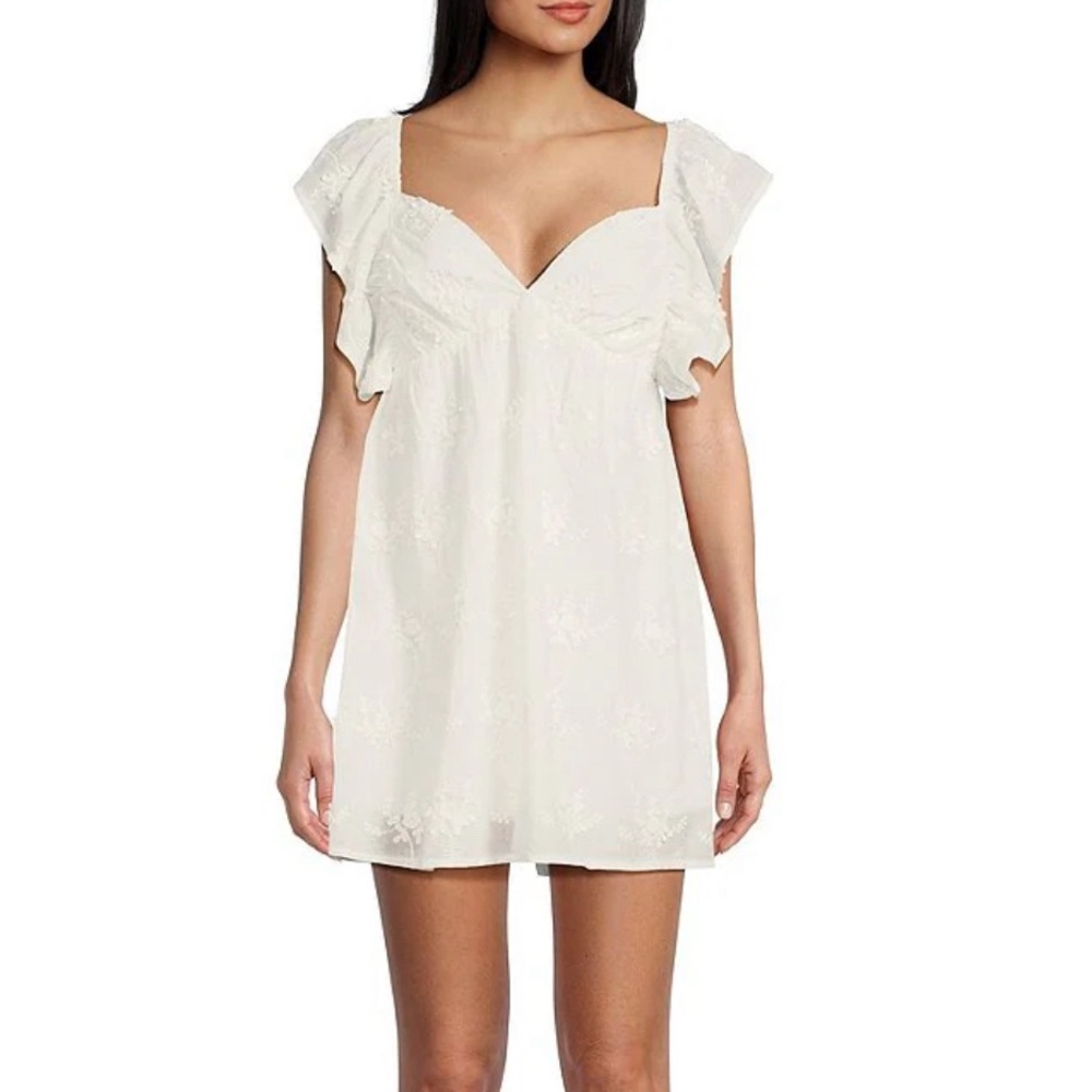 Ruffle Short Sleeve V-Neckline Baby Doll Dress